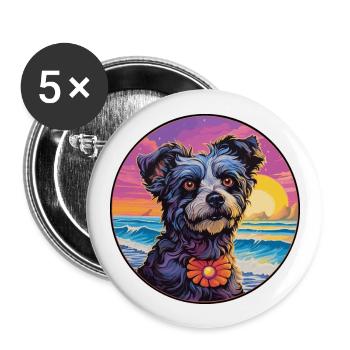 Mudi Chien Race Coloré Dessin Animé Aquarelle - Lot de 5 grands badges (56 mm) - blanc - Devant