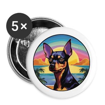 Pinscher miniature chien race coloré dessin animé Wate - Lot de 5 grands badges (56 mm) - blanc - Devant