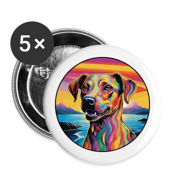 Mountain Cur Dog Breed Aquarelle de dessin animé coloré - Lot de 5 grands badges (56 mm) - blanc - Devant