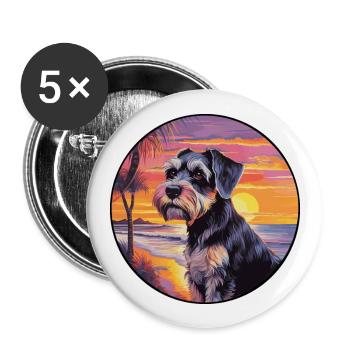 Mittelschnauzer Hunderasse Bunte Karikatur Waterco - Buttons groß 56 mm (5er Pack) - Weiß - Vorne