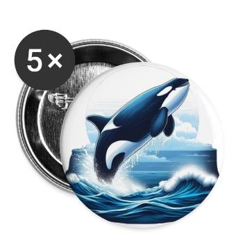Orque bleue - Lot de 5 grands badges (56 mm) - blanc - Devant