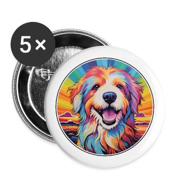 Polish Sheepdog Dog Breed Colorful Cartoon W - Buttons large 2.2''/56 mm (5-pack) - white - Front
