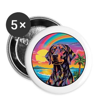 Plott Hound chien race coloré dessin animé aquarelle - Lot de 5 grands badges (56 mm) - blanc - Devant