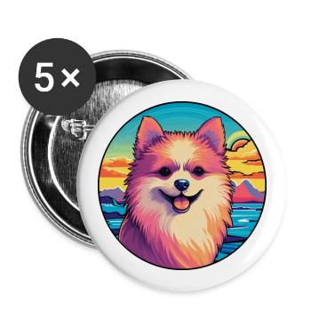 Pommersche Hunderasse buntes Karikatur-Aquarell - Buttons groß 56 mm (5er Pack) - Weiß - Vorne