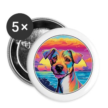 Plummer Terrier Hund Rasse Bunte Karikatur Waterco - Buttons groß 56 mm (5er Pack) - Weiß - Vorne