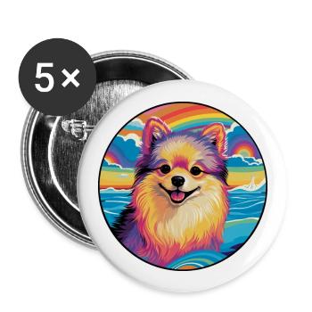 Spitz de Poméranie Race De Chien Coloré Cartoon Waterc - Lot de 5 grands badges (56 mm) - blanc - Devant