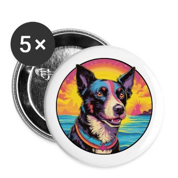 Chien de bouvier portugais race coloré dessin animé eau - Lot de 5 grands badges (56 mm) - blanc - Devant