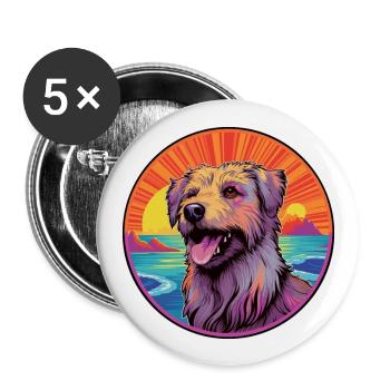 Chien de berger des Pyrénées race de chien coloré dessin animé eau - Lot de 5 grands badges (56 mm) - blanc - Devant