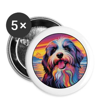 Chien de berger roumain race de chien coloré dessin animé eau - Lot de 5 grands badges (56 mm) - blanc - Devant