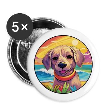 Seskar phoque chien race coloré dessin animé aquarelle - Lot de 5 grands badges (56 mm) - blanc - Devant