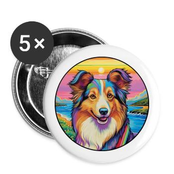 Sheltie Dog Breed Colorful Cartoon Watercolor - Buttons large 2.2''/56 mm (5-pack) - white - Front