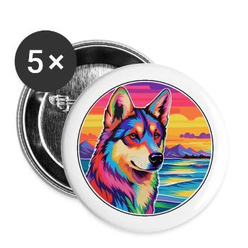 Chien de traîneau sibérien race de chien de dessin animé coloré Waterc - Lot de 5 grands badges (56 mm) - blanc - Devant
