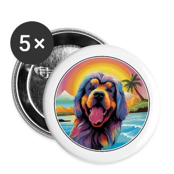 Tibetan Mastiff Hunderasse Bunte Karikatur Waterco - Buttons groß 56 mm (5er Pack) - Weiß - Vorne