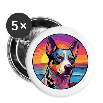 St Miguel Cattle Dog Breed Colorful Cartoon Waterc - Buttons large 2.2''/56 mm (5-pack) - white - Front