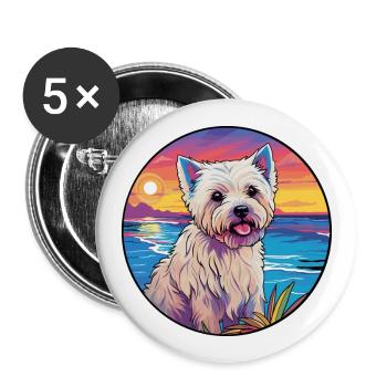 West Highland Terrier Dog Breed Colorful Cartoon W - Buttons large 2.2''/56 mm (5-pack) - white - Front
