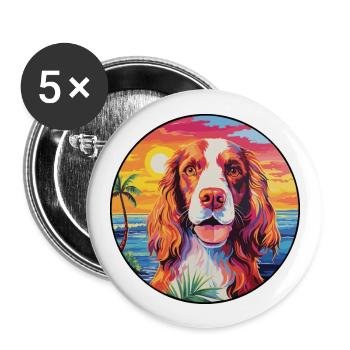 Welsh Springer Spaniel Chien Race Coloré Dessin Animé - Lot de 5 grands badges (56 mm) - blanc - Devant