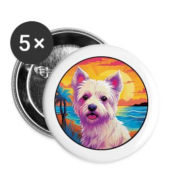 Westie Hunderasse buntes Karikatur-Aquarell - Buttons groß 56 mm (5er Pack) - Weiß - Vorne