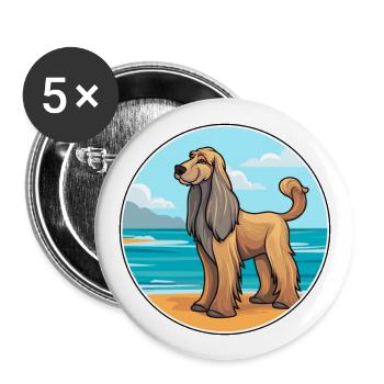 Lévrier afghan chien race Cartoon Kawaii Clipart chien - Lot de 5 grands badges (56 mm) - blanc - Devant