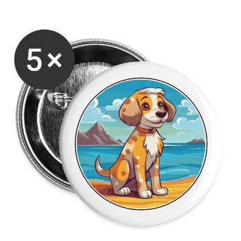 Akbash Hund Rasse Cartoon Kawaii Clipart Aquarell - Buttons groß 56 mm (5er Pack) - Weiß - Vorne