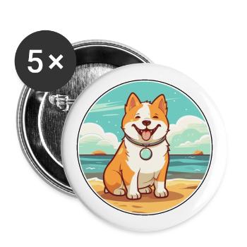 American Akita chien race Cartoon Kawaii Clipart - Lot de 5 grands badges (56 mm) - blanc - Devant