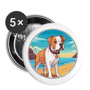 Amerikanische Bulldogge Hund Rasse Cartoon Kawaii Clipart - Buttons groß 56 mm (5er Pack) - Weiß - Vorne