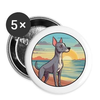 American Hairless Terrier Chien Race Dessin Animé Pet - Lot de 5 grands badges (56 mm) - blanc - Devant