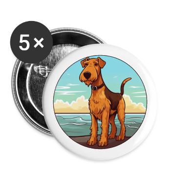Airedale Terrier chien race Cartoon Kawaii Clipart - Lot de 5 grands badges (56 mm) - blanc - Devant