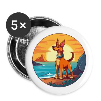 Alopekis chien race dessin animé kawaii clipart chien animal de compagnie - Lot de 5 grands badges (56 mm) - blanc - Devant