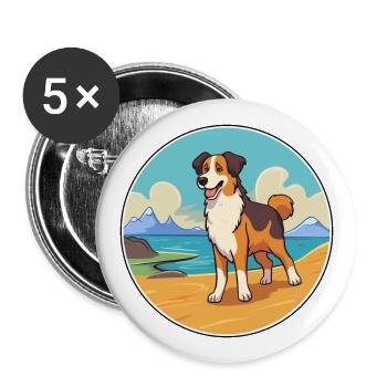 Berger basque chien race Cartoon Kawaii Clipart - Lot de 5 grands badges (56 mm) - blanc - Devant