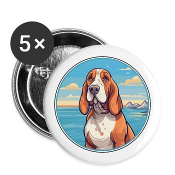 Basset Bleu De Gascogne Race De Chien Cartoon Kawaii - Lot de 5 grands badges (56 mm) - blanc - Devant