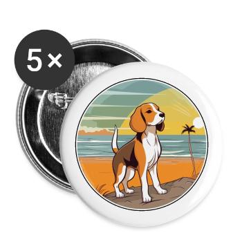 Beagle Harrier Hund Rasse Cartoon Kawaii Clipart - Buttons groß 56 mm (5er Pack) - Weiß - Vorne