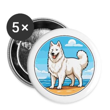 Berger Blanc Suisse Dog Breed Cartoon Kawaii Dog - Buttons large 2.2''/56 mm (5-pack) - white - Front