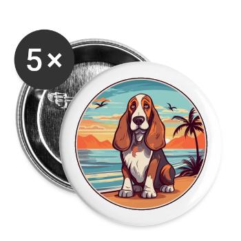Basset Hund Rasse Cartoon Kawaii Clipart Hund - Buttons groß 56 mm (5er Pack) - Weiß - Vorne