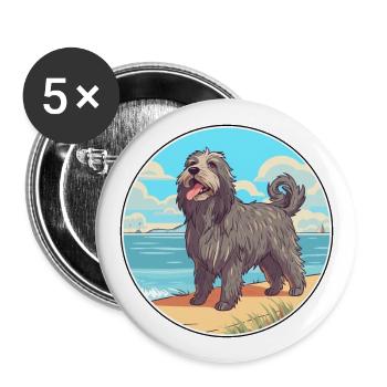 Bergamasco Schäferhund Rasse Cartoon Kawaii Hund - Buttons groß 56 mm (5er Pack) - Weiß - Vorne