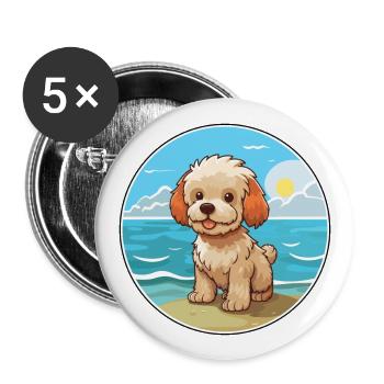 Bichon Yorkie chien race dessin animé Kawaii Clipart chien - Lot de 5 grands badges (56 mm) - blanc - Devant