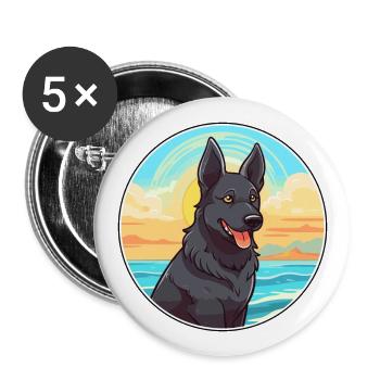 Chien d’élan norvégien noir race de chien Cartoon Kawaii - Lot de 5 grands badges (56 mm) - blanc - Devant