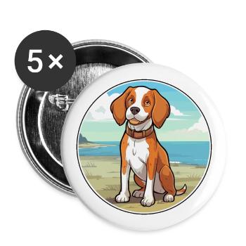 Bretagne chien race dessin animé kawaii clipart chien animal de compagnie - Lot de 5 grands badges (56 mm) - blanc - Devant