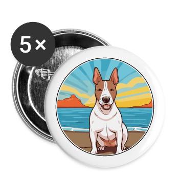 Bull Terrier chien race Cartoon Kawaii Clipart chien - Lot de 5 grands badges (56 mm) - blanc - Devant