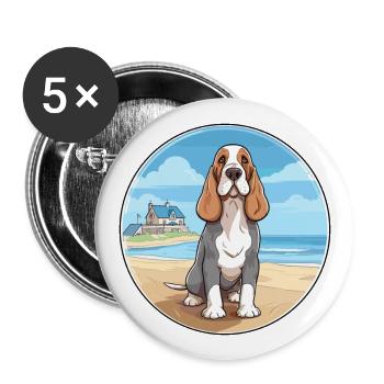 Blauer Gascogne-Basset-Hund Rassen-Cartoon-Kawaii-Hund - Buttons groß 56 mm (5er Pack) - Weiß - Vorne