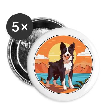 Border Collie Hund Rasse Cartoon Kawaii Clipart Hund - Buttons groß 56 mm (5er Pack) - Weiß - Vorne