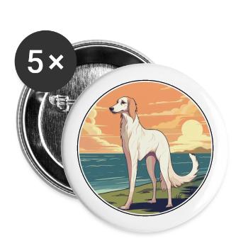 Borzoi Dog Breed Cartoon Kawaii Clipart Watercolor - Buttons large 2.2''/56 mm (5-pack) - white - Front
