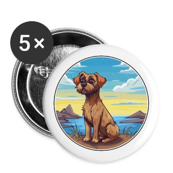 Border Terrier chien race Cartoon Kawaii Clipart - Lot de 5 grands badges (56 mm) - blanc - Devant