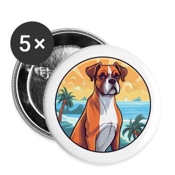 Boxer Hund Rasse Cartoon Kawaii Clipart Aquarell - Buttons groß 56 mm (5er Pack) - Weiß - Vorne