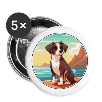 Cao Da Serra De Aires Hunderasse Cartoon Kawaii Hund - Buttons groß 56 mm (5er Pack) - Weiß - Vorne