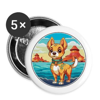 Chinois impérial chien race Cartoon Kawaii Clipart - Lot de 5 grands badges (56 mm) - blanc - Devant