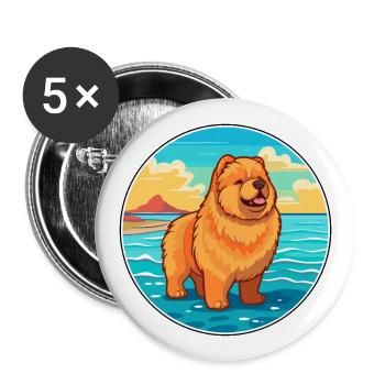 Chow Chow Hund Rasse Cartoon Kawaii Clipart Hund Haustier - Buttons groß 56 mm (5er Pack) - Weiß - Vorne