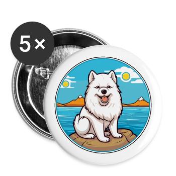 Chien esquimau canadien race Cartoon Kawaii Clipart - Lot de 5 grands badges (56 mm) - blanc - Devant