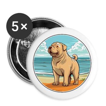 Chinois Shar Pei chien race dessin animé Kawaii Clipart - Lot de 5 grands badges (56 mm) - blanc - Devant