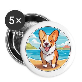 Corgi Dog Breed Cartoon Kawaii Clipart Watercolor - Buttons large 2.2''/56 mm (5-pack) - white - Front