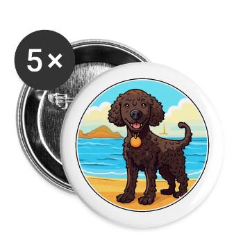 Lockig beschichteter Retriever Hund Rasse Cartoon Kawaii - Buttons groß 56 mm (5er Pack) - Weiß - Vorne